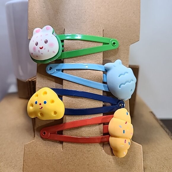 Cute Cartoon Hair Clips Set of 4 Bunny Cheese Ice Cream Hair Accessories - Picture 1 of 5